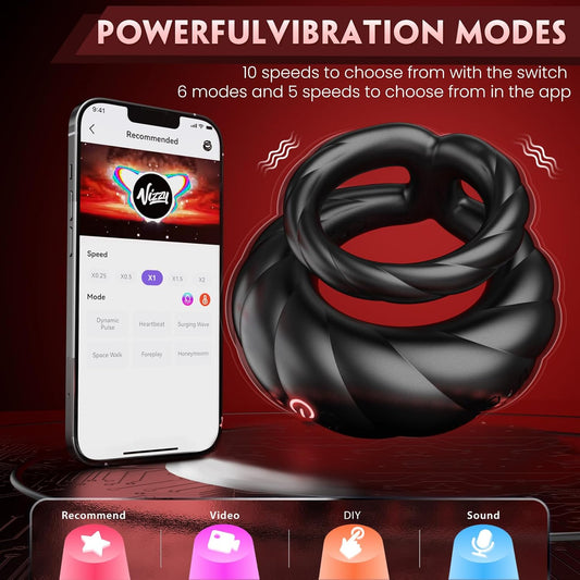 Vibrating Cock Ring Sex Toys for Men - Penis Ring Vibrator with 10 Vibrations, Adult Male Sex Toy for Longer Harder Stronger, Double Penis Vibrators, Couples Mens Male Adult Sex Toys & Games