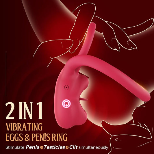 Vibrating Cock Ring Penis Ring Vibrator - Sex Toys for Men Cock Rings Clitoral Stimulator with Licking Mouth Pleasure, Couples Adult Sex Toy for Men Women, 9 Vibrations for Male Female